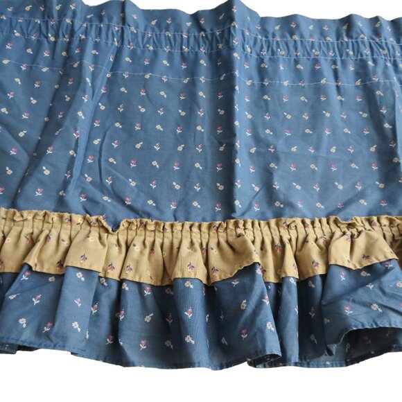 Vintage 70s Curtain Panel (1) Flower Blue Brown Ruffle 17" x 66" USA Made - Picture 1 of 8